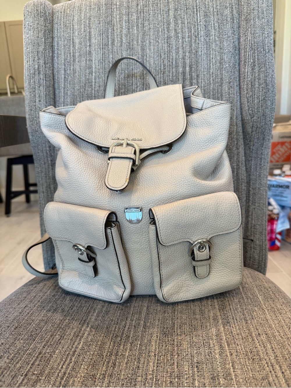 Michael Kors Pebbled Leather Backpack in Light Beige